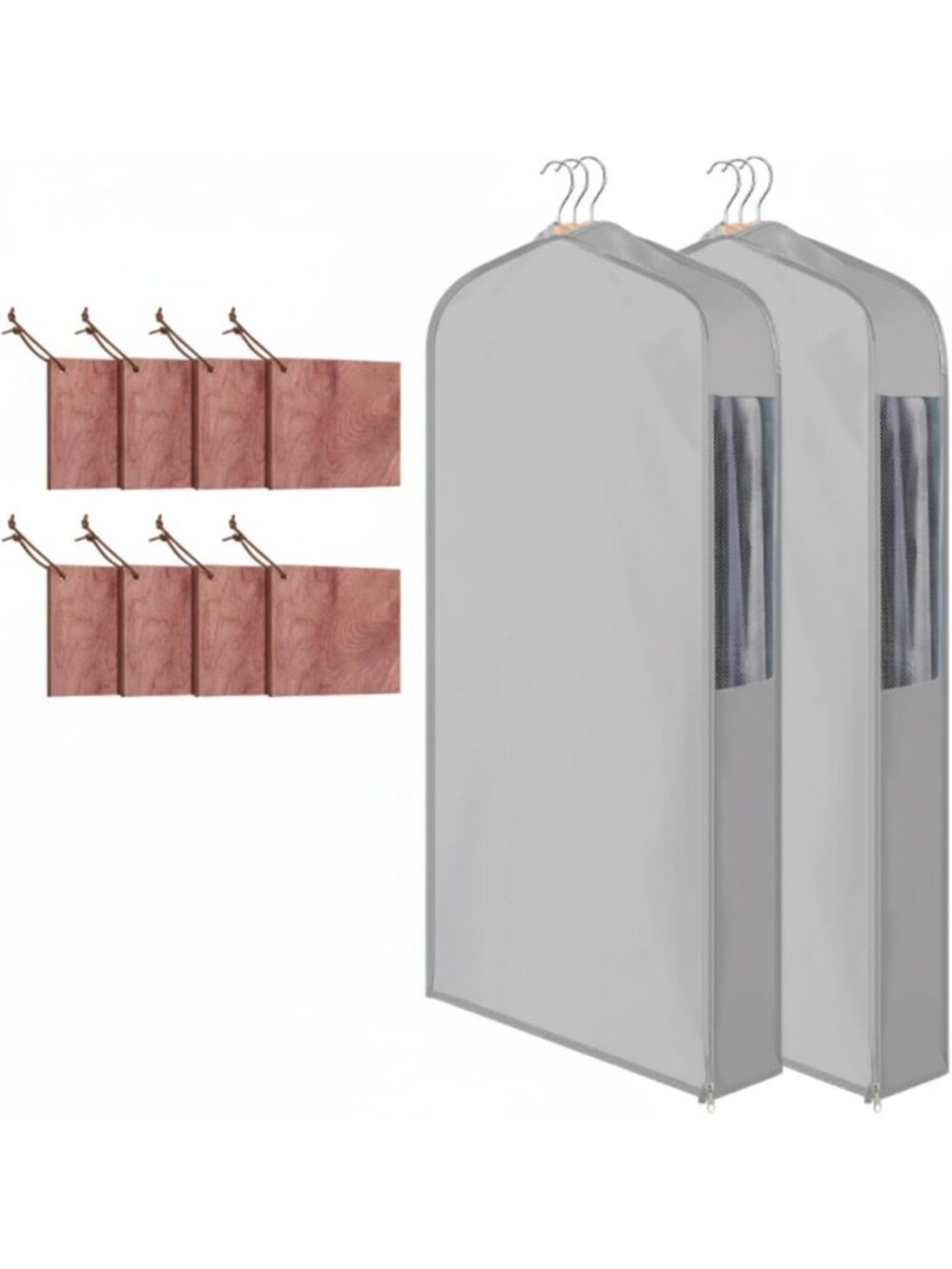 Set of 2 Cotton Garment Bags with Cedar Blocks - 40x24x6 in, Grey Storage
